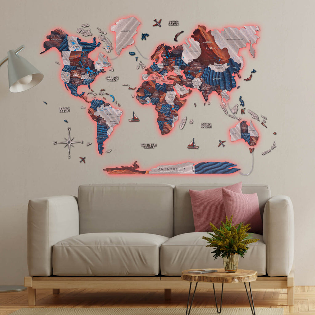 3D LED / LUMINOUS Wooden World Map 3.0 Duna - SJB-DIAMOND ELITES