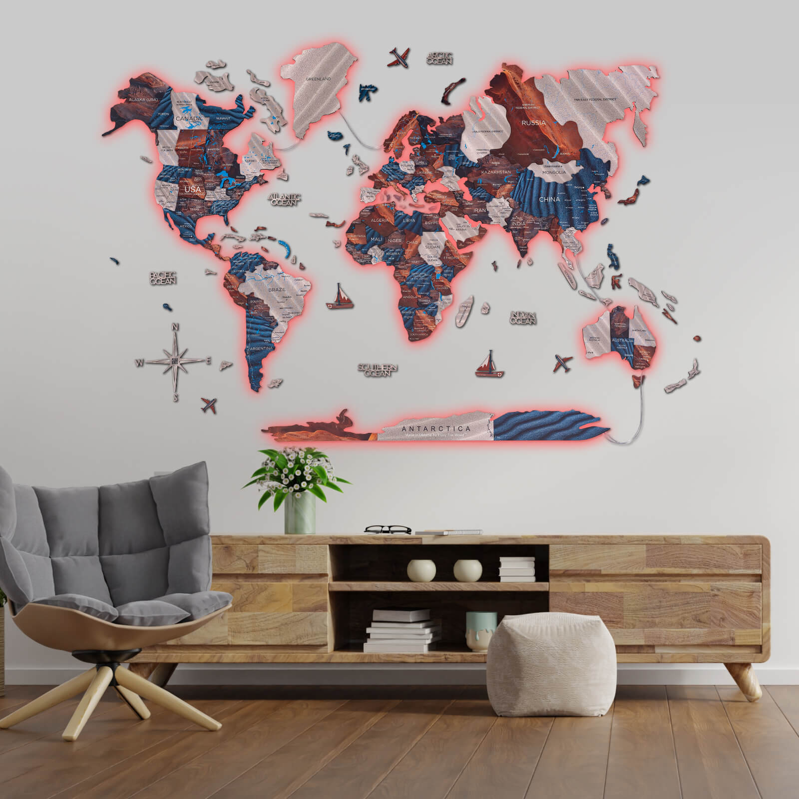 3D LED / LUMINOUS Wooden World Map 3.0 Duna - SJB-DIAMOND ELITES