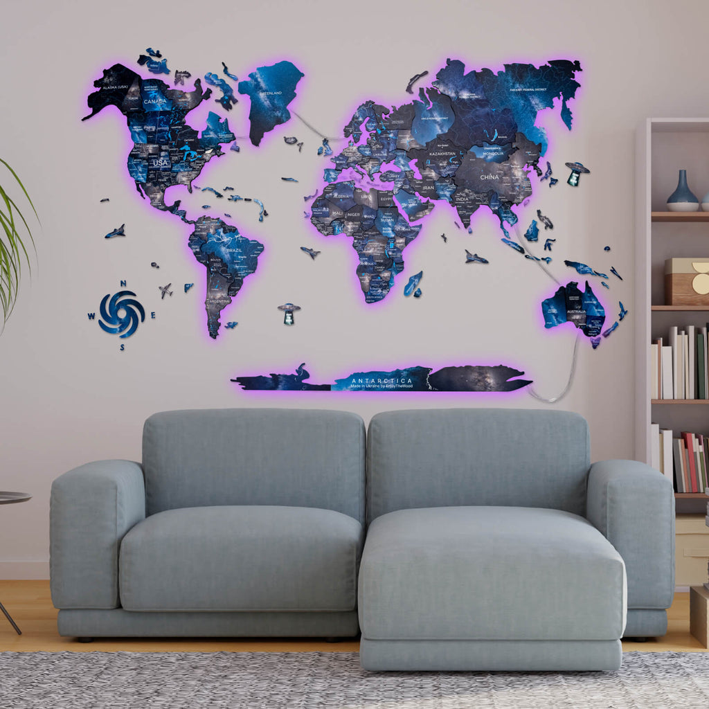 3D LED / LUMINOUS Wooden World Map 3.0 Space - SJB-DIAMOND ELITES