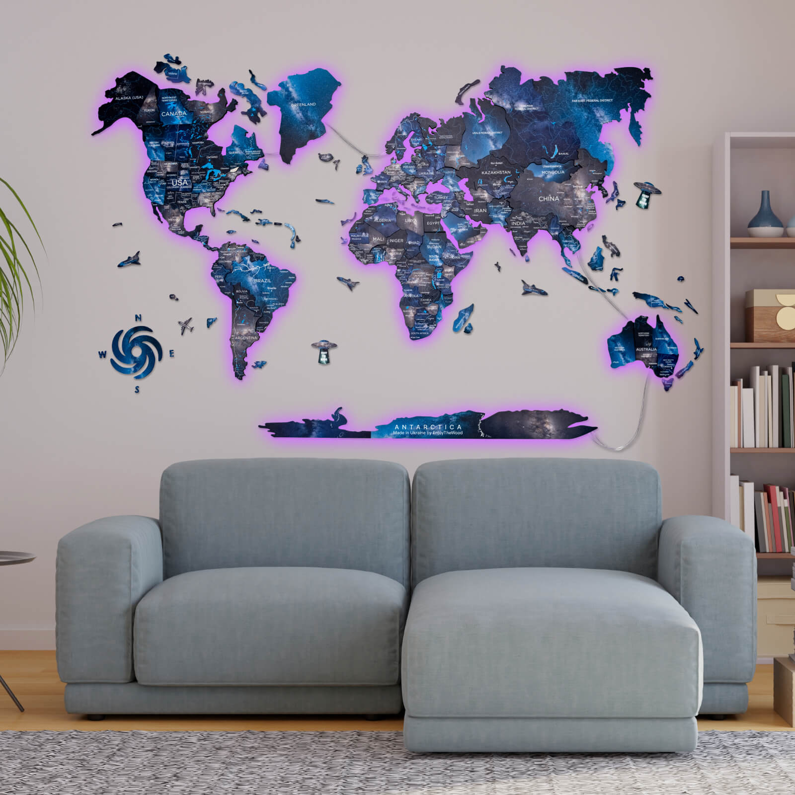 3D LED / LUMINOUS Wooden World Map 3.0 Space - SJB-DIAMOND ELITES