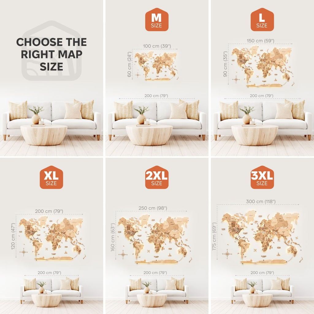 3D LED Wooden World Map 3.0 Gold - SJB-DIAMOND ELITES
