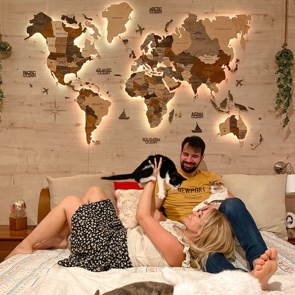 3D LED Wooden World Map 2.0 (with acrylic background) Enjoy The Wood