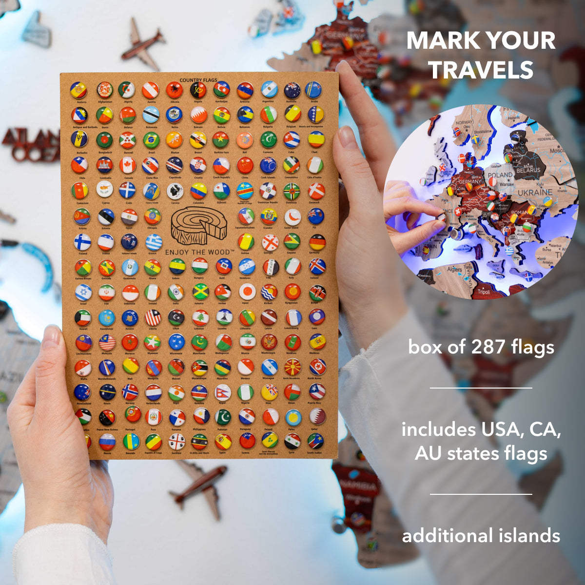 3D LED / LUMINOUS Wooden World Map 3.0 Urban - SJB-DIAMOND ELITES