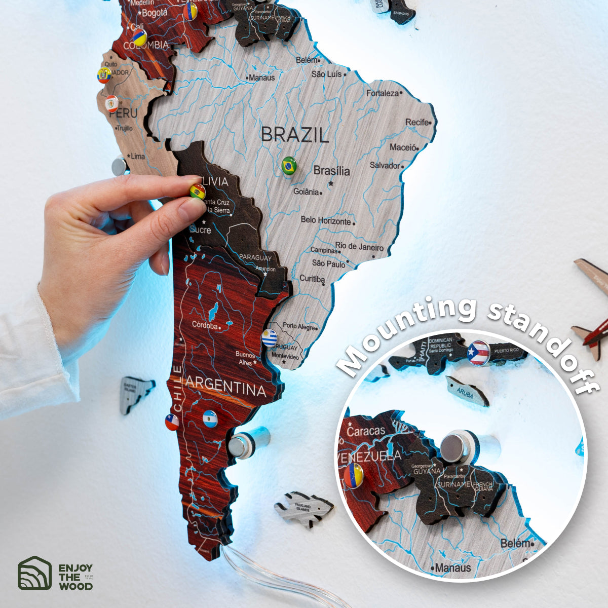 3D LED / LUMINOUS Wooden World Map 3.0 Urban - SJB-DIAMOND ELITES