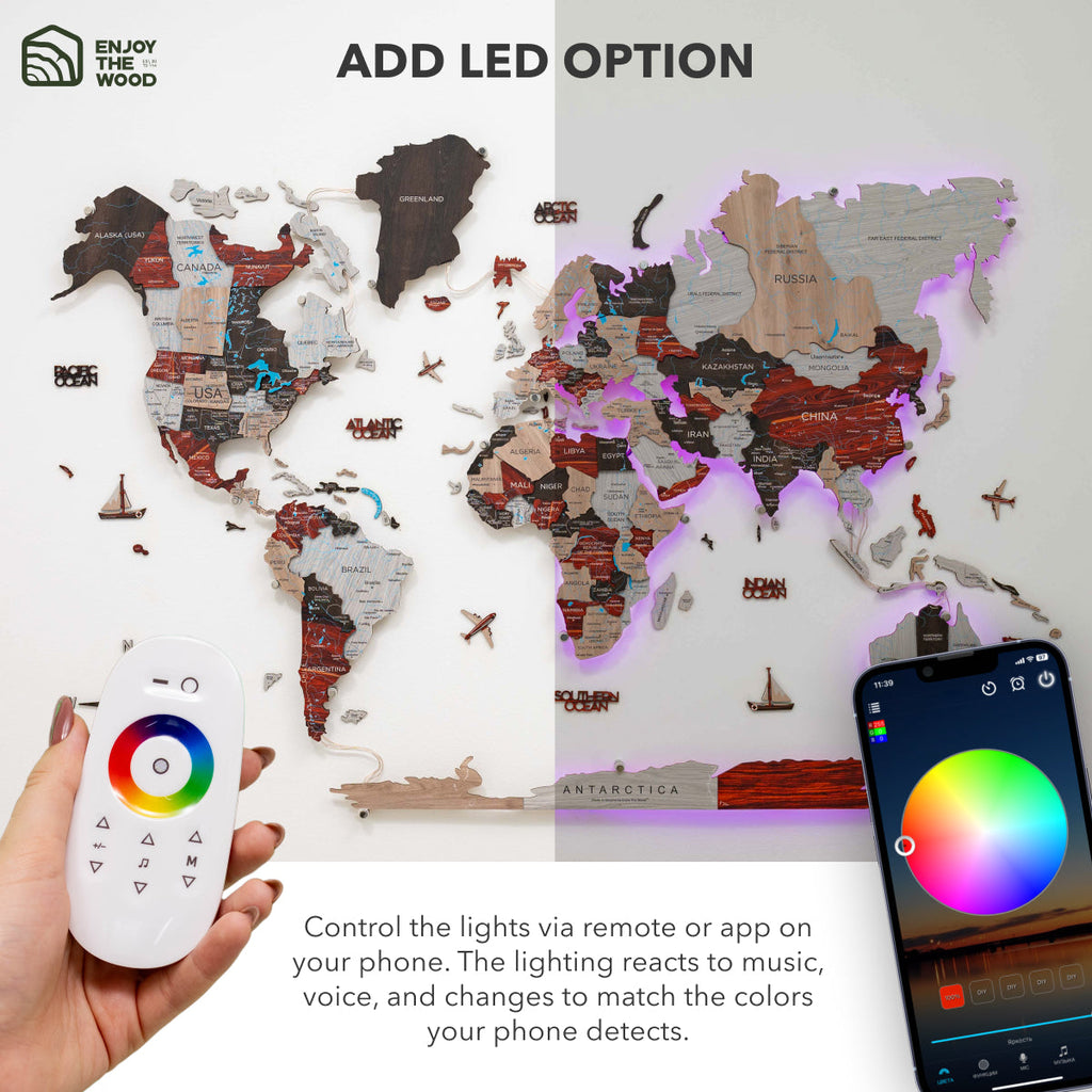 3D LED / LUMINOUS Wooden World Map 3.0 Urban - SJB-DIAMOND ELITES