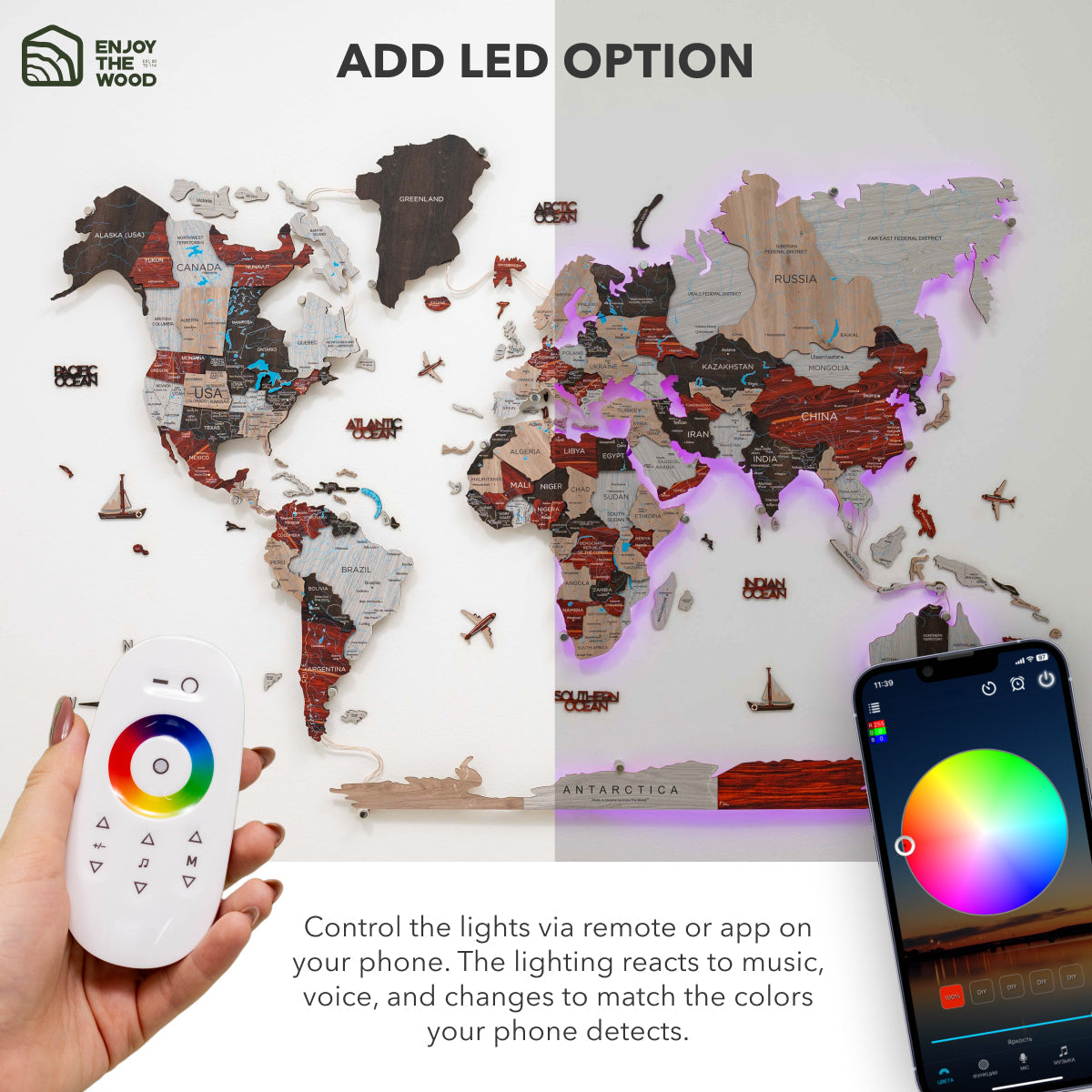3D LED / LUMINOUS Wooden World Map 3.0 Urban - SJB-DIAMOND ELITES