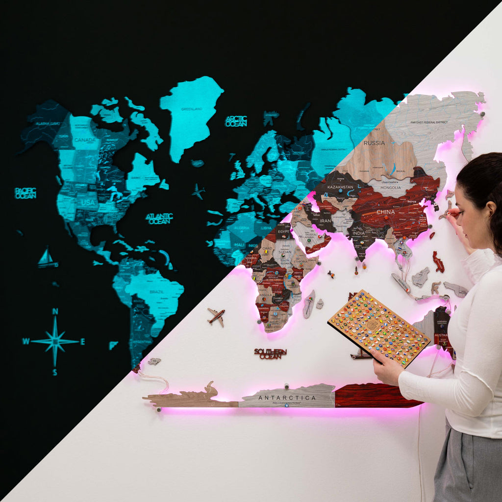 3D LED / LUMINOUS Wooden World Map 3.0 Urban - SJB-DIAMOND ELITES