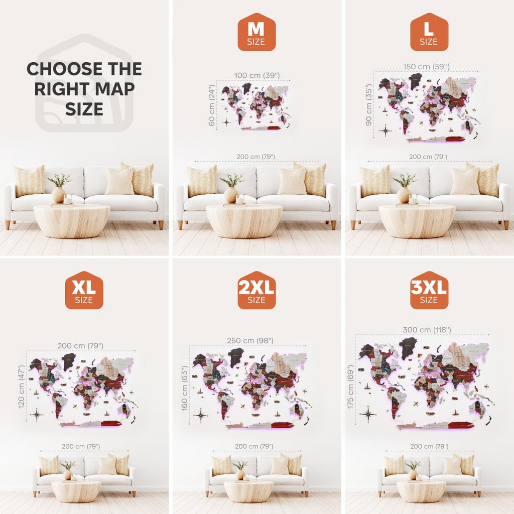 3D LED / LUMINOUS Wooden World Map 3.0 Urban - SJB-DIAMOND ELITES