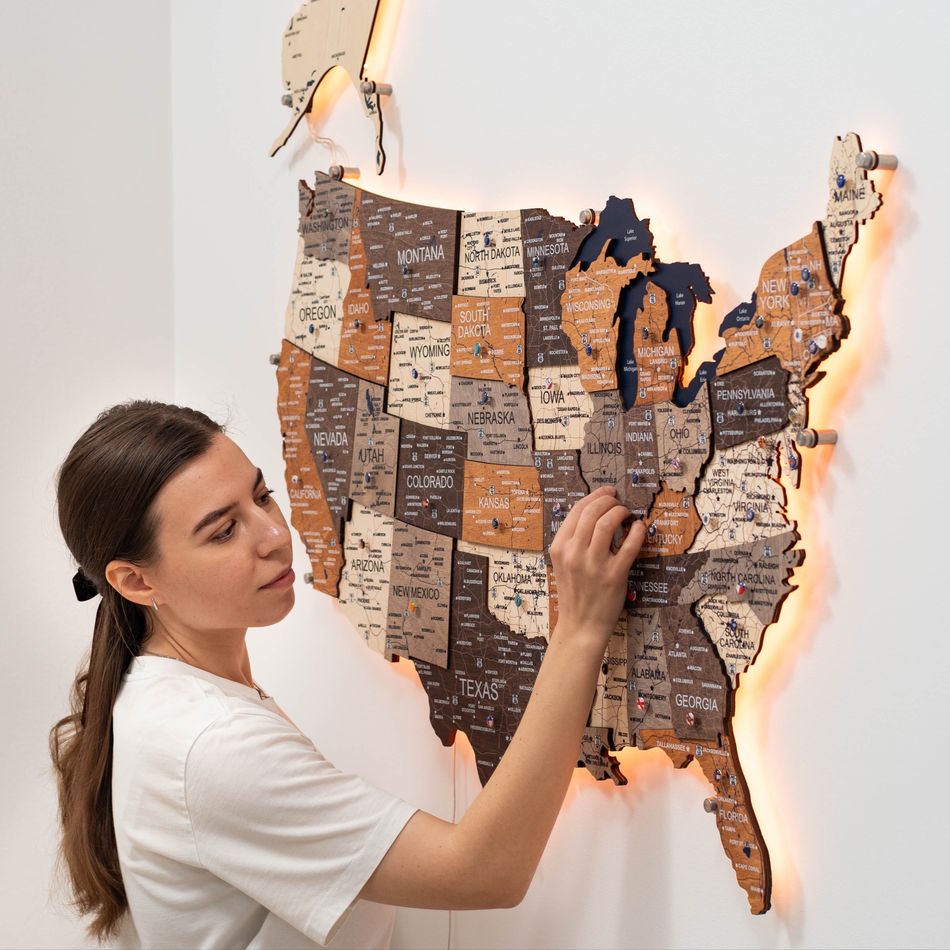 Wooden 3d LED Map of USA - Multicolor - SJB-DIAMOND ELITES