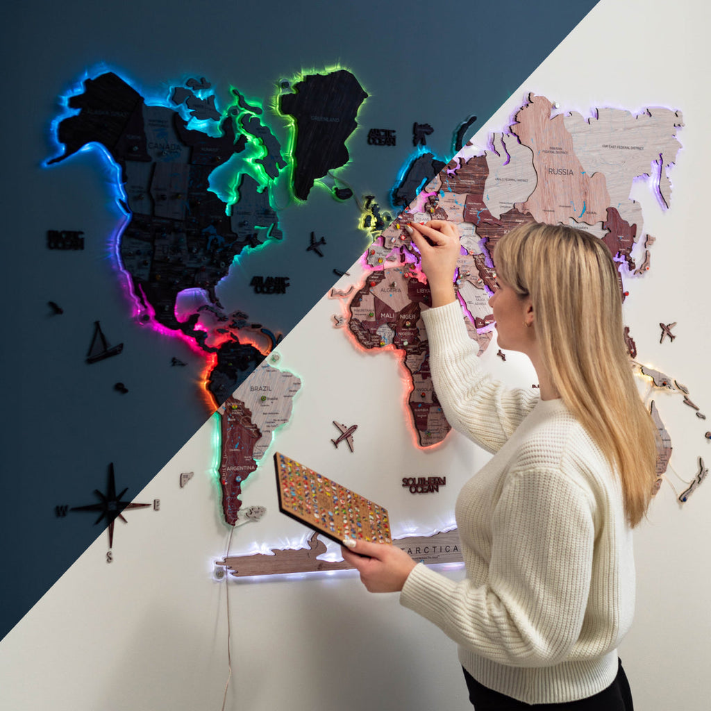 3D LUMINOUS LED Wooden World Map 2.0 Cappuccino Enjoy The Wood