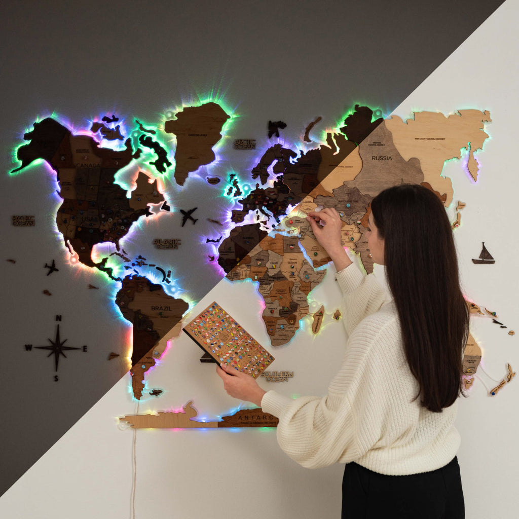 3D LED Wooden World Map 2.0 (with acrylic background) Enjoy The Wood