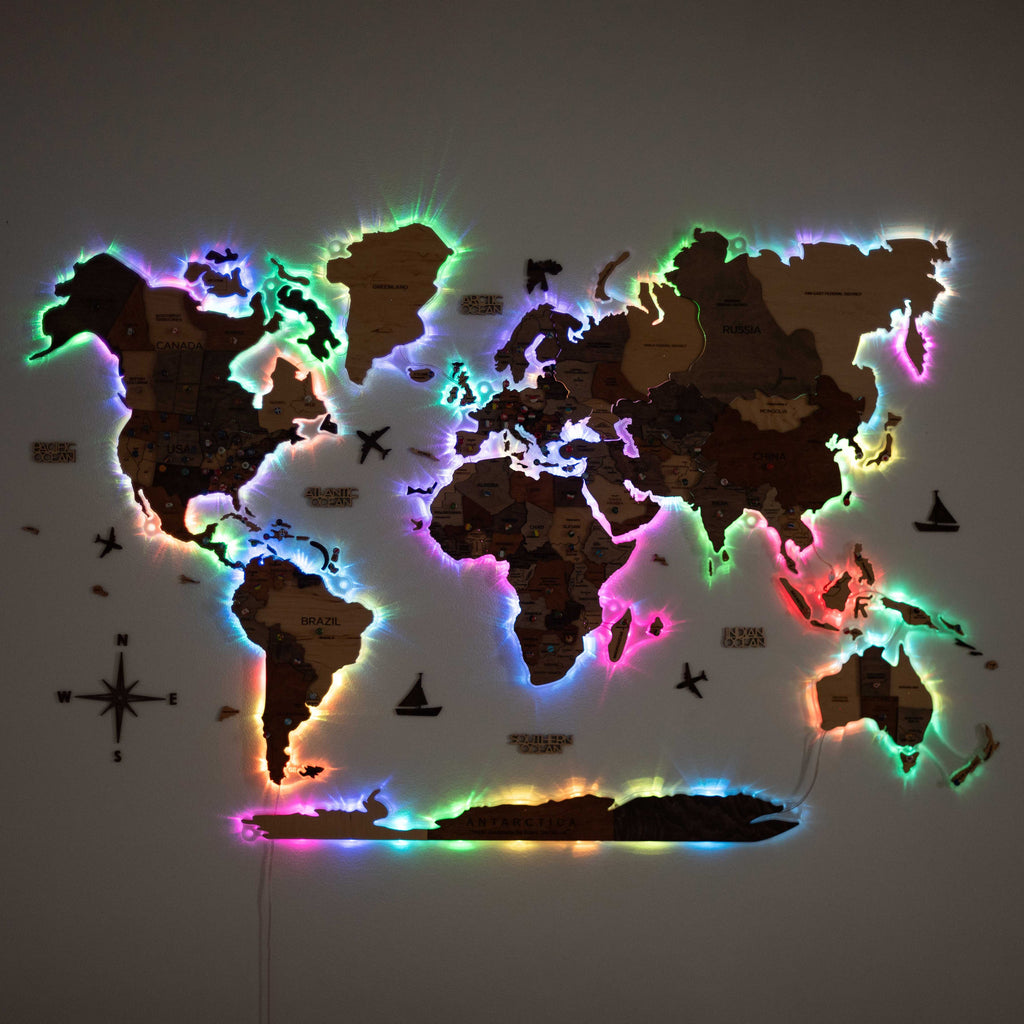 3D LED Wooden World Map 2.0 (with acrylic background) Enjoy The Wood