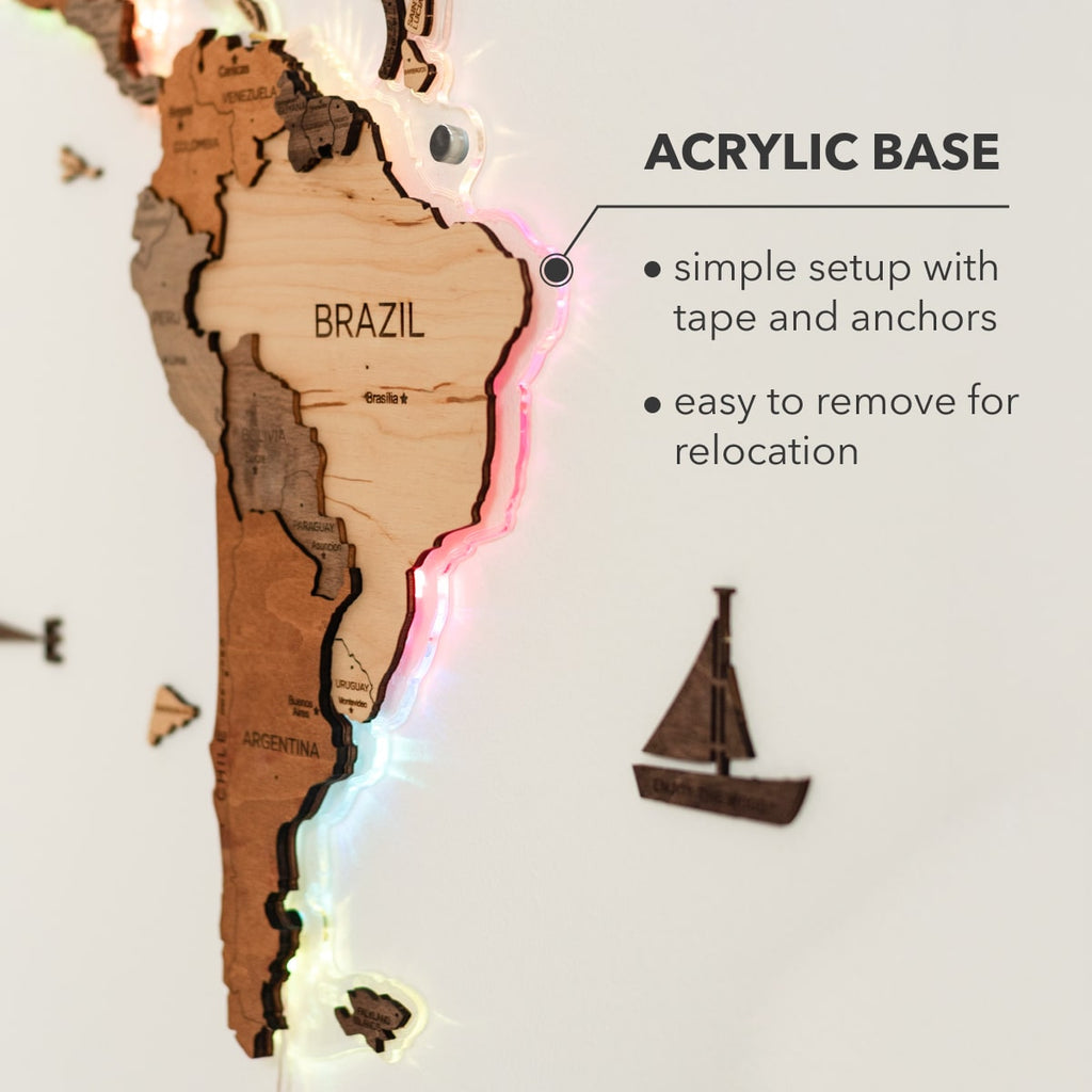 3D LED Wooden World Map 2.0 (with acrylic background) Enjoy The Wood