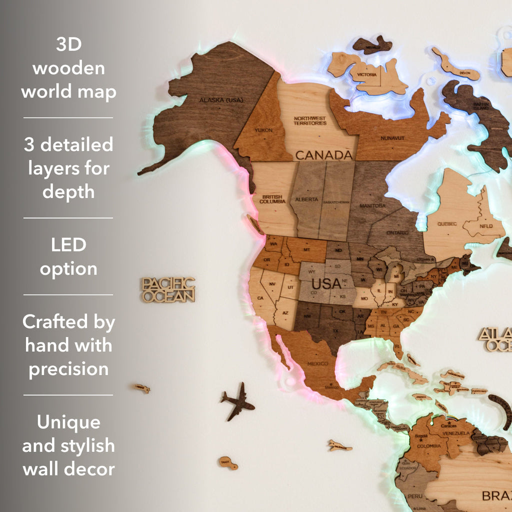 3D LED Wooden World Map 2.0 (with acrylic background) Enjoy The Wood