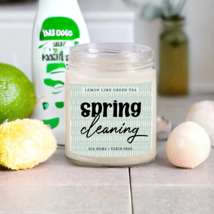 Lemon Lime Green Tea Candle Fresh Verbena Citrus Green Tea Scent 8oz BandsCo Straps