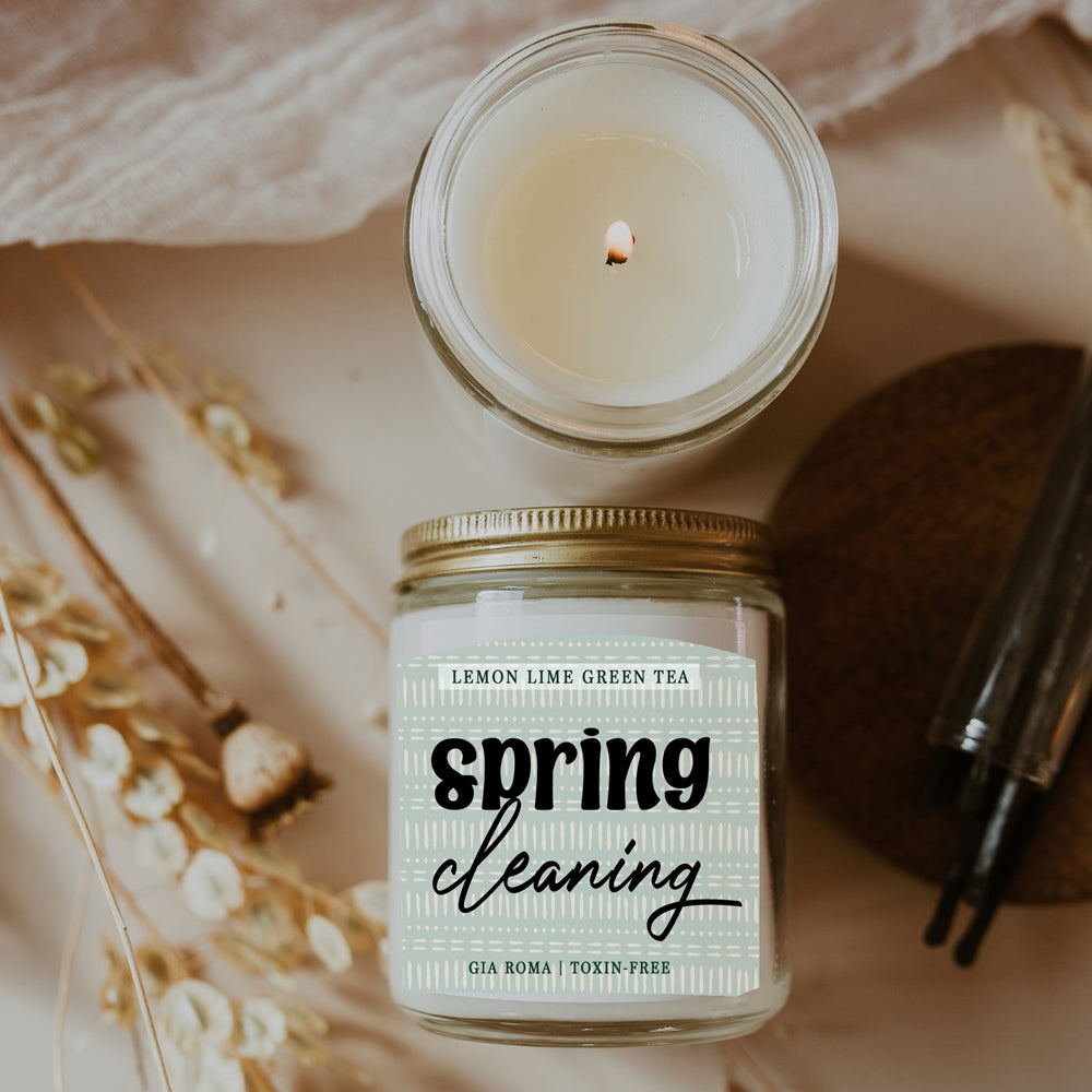 Lemon Lime Green Tea Candle Fresh Verbena Citrus Green Tea Scent 8oz BandsCo Straps