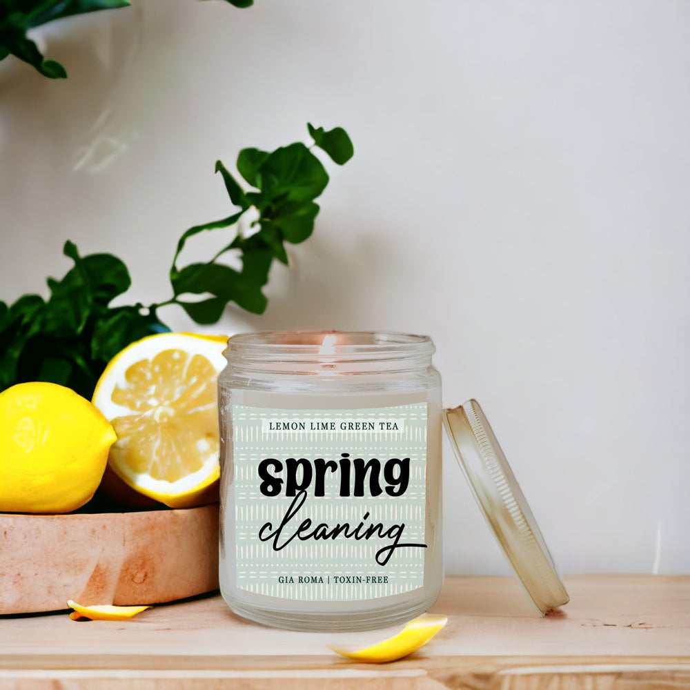 Lemon Lime Green Tea Candle Fresh Verbena Citrus Green Tea Scent 8oz BandsCo Straps