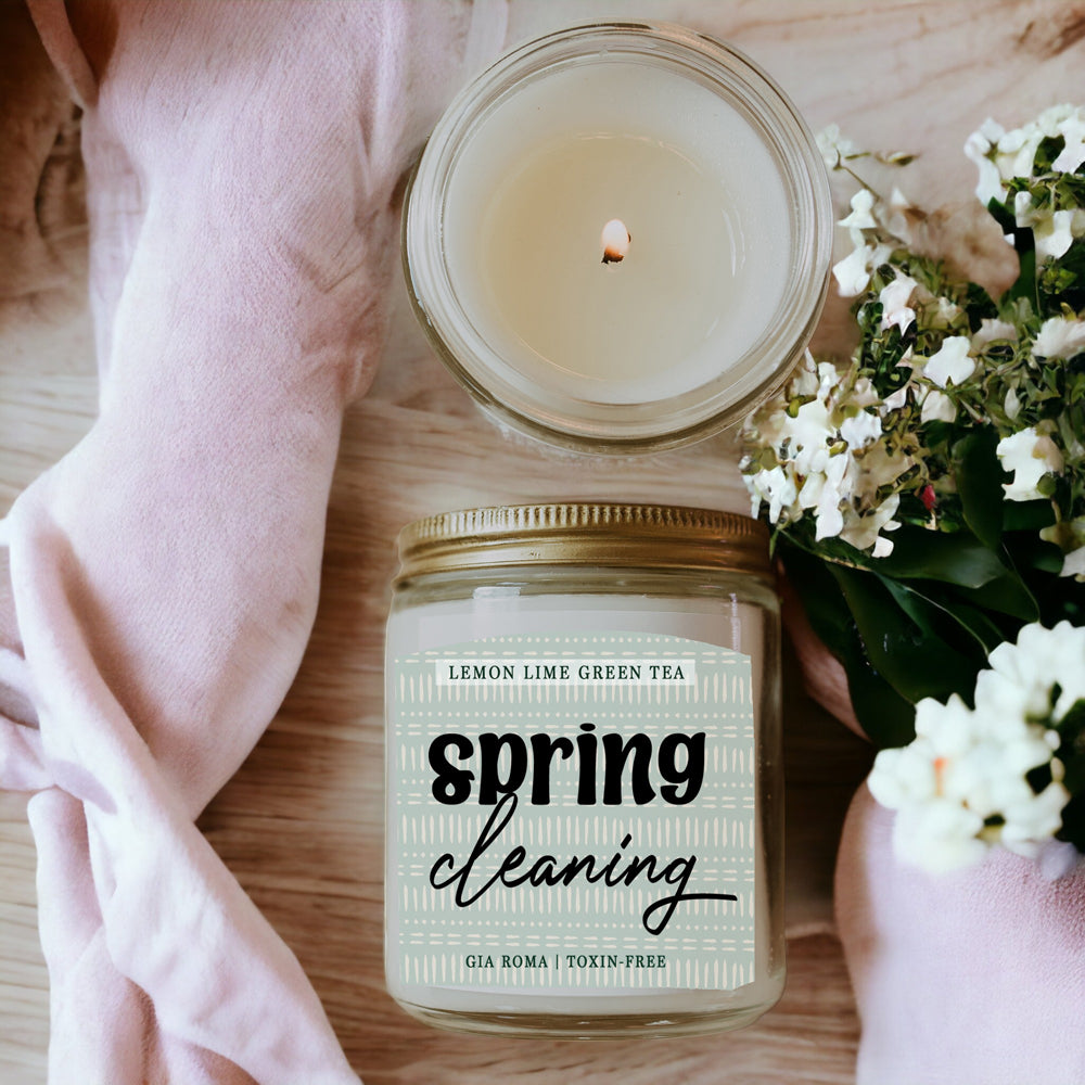 Lemon Lime Green Tea Candle Fresh Verbena Citrus Green Tea Scent 8oz BandsCo Straps