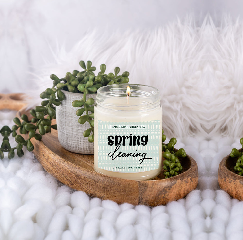 Lemon Lime Green Tea Candle Fresh Verbena Citrus Green Tea Scent 8oz BandsCo Straps