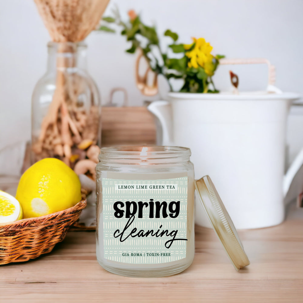 Lemon Lime Green Tea Candle Fresh Verbena Citrus Green Tea Scent 8oz BandsCo Straps