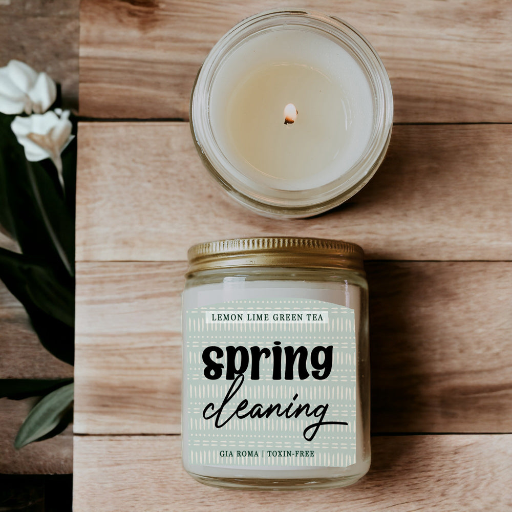 Lemon Lime Green Tea Candle Fresh Verbena Citrus Green Tea Scent 8oz BandsCo Straps