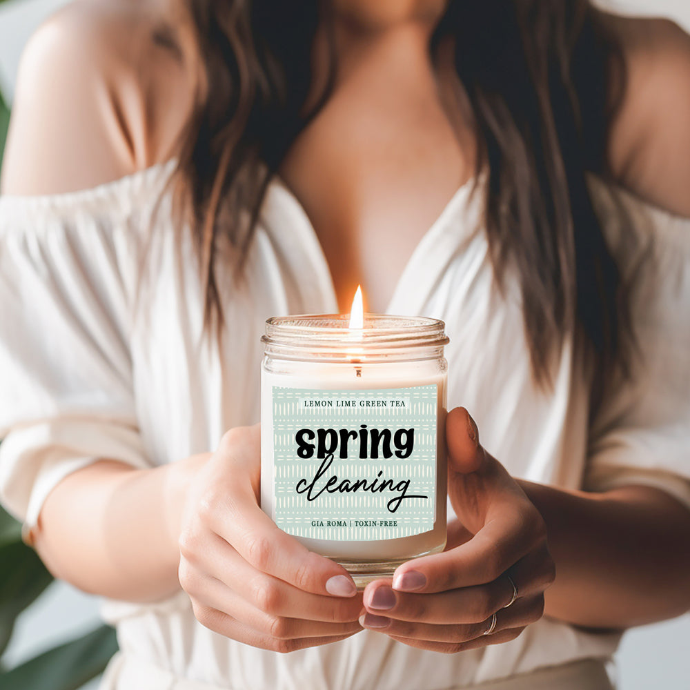 Lemon Lime Green Tea Candle Fresh Verbena Citrus Green Tea Scent 8oz BandsCo Straps