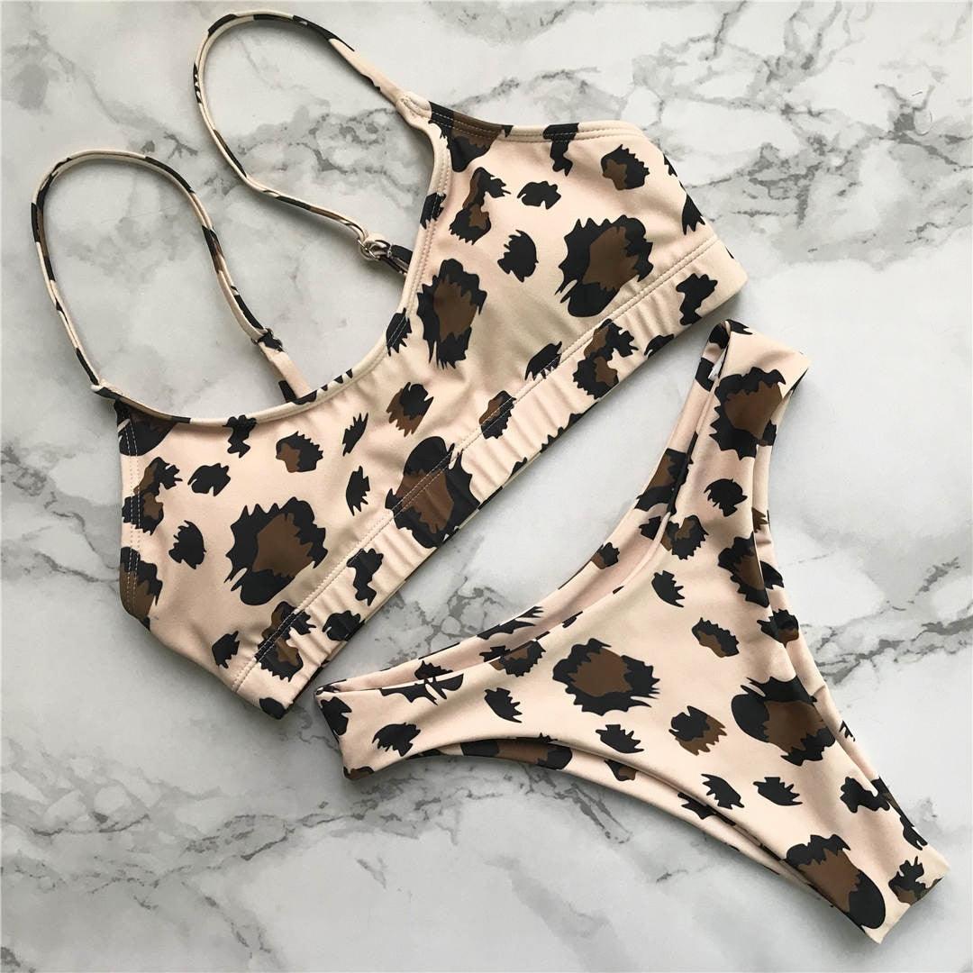 Leopard Bikini Women Swimwear Female Swimsuit Two-piece Bikini Set Comfortable Bathing Suit Swim Lady High Waist Bikini Set For Women Athletic Two Piece Soft Swimsuit Sporty Scoop Neck Bathing Suit Stevvex