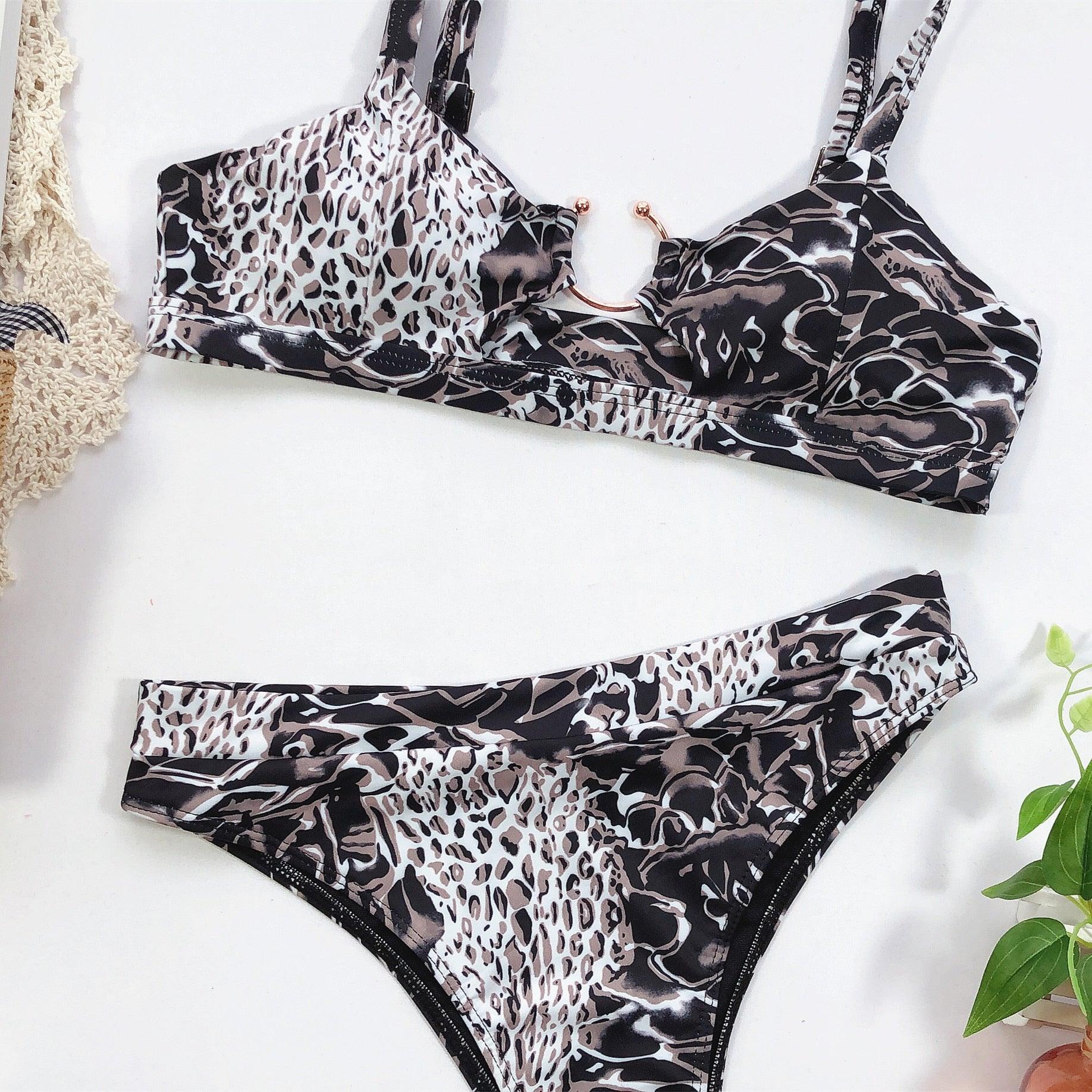 Leopard Bikinis Bikini Swimming Women's Bathing Suits Push Up Swimsuit Women's Padded Underwire Bikini  Wire Push Up Bathing Suit Leopard Printed High Cut Vintage Swimsuit Stevvex