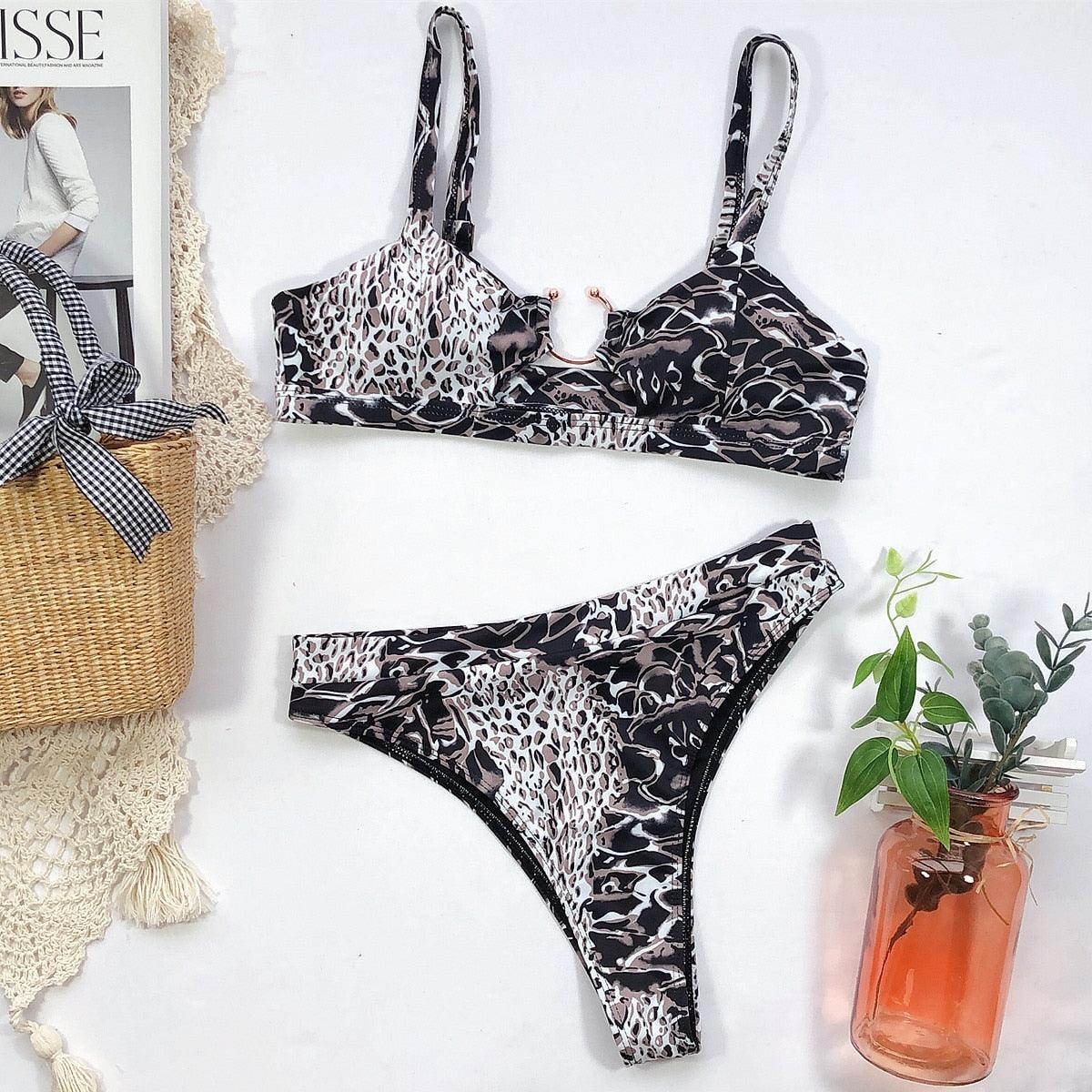 Leopard Bikinis Bikini Swimming Women's Bathing Suits Push Up Swimsuit Women's Padded Underwire Bikini  Wire Push Up Bathing Suit Leopard Printed High Cut Vintage Swimsuit Stevvex