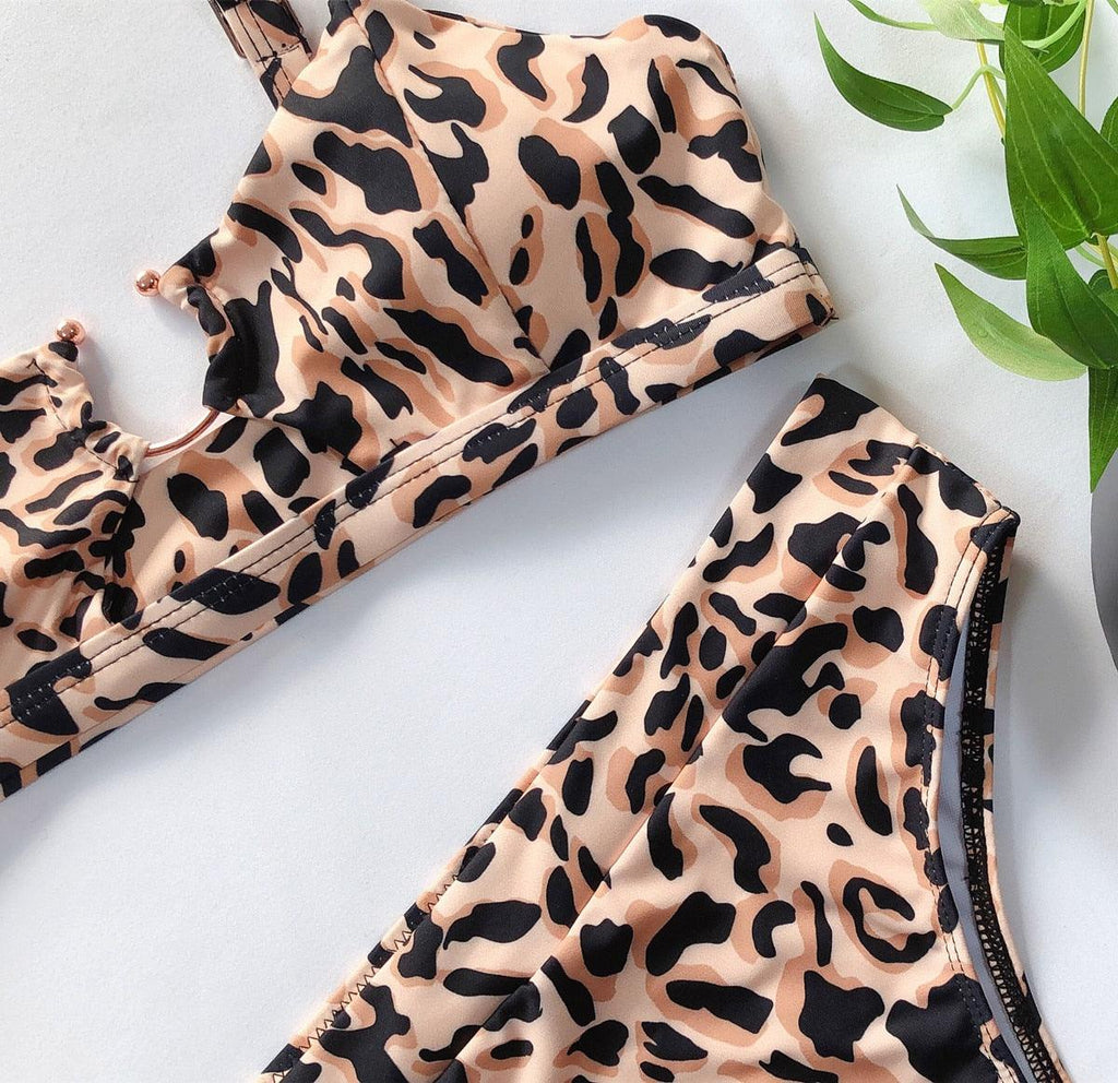 Leopard Bikinis Bikini Swimming Women's Bathing Suits Push Up Swimsuit Women's Padded Underwire Bikini  Wire Push Up Bathing Suit Leopard Printed High Cut Vintage Swimsuit Stevvex