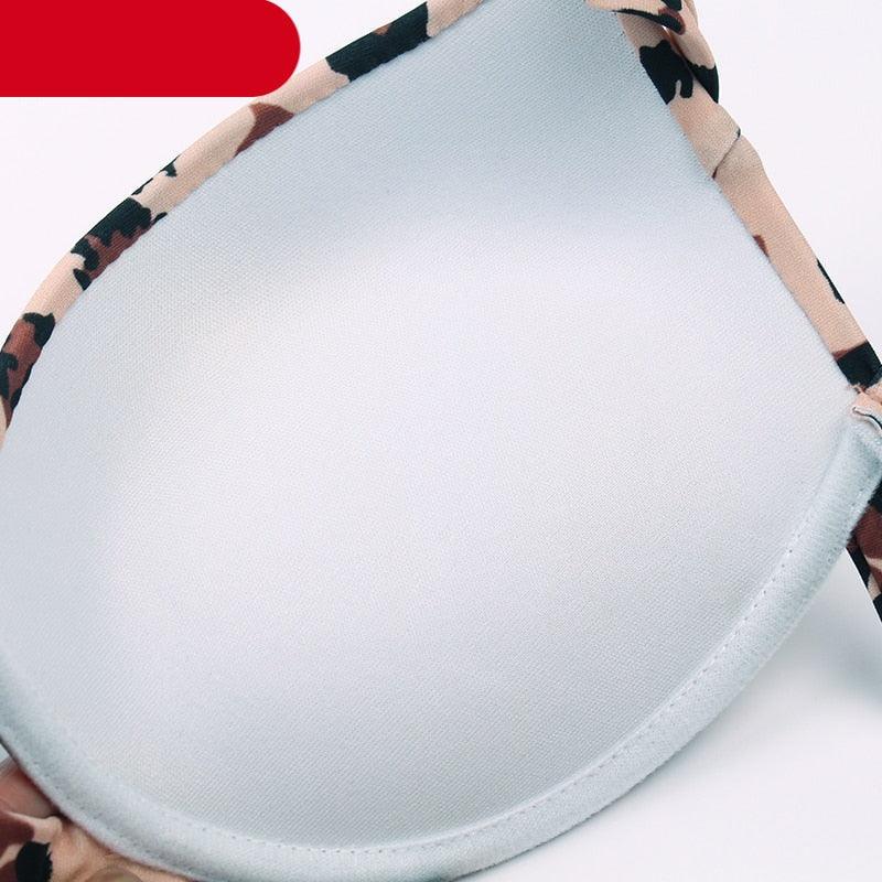 Leopard Bikinis Women Summer Swimsuit Strapless Bandage Bathing Suits Women's Halter Triangle Bikini Bottom Soft Two Piece Swimsuits Low Waist Push Up Bikini Set Swimwear Stevvex