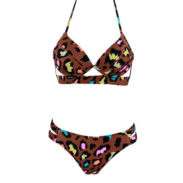 Leopard Bikinis Women Summer Swimsuit Strapless Bandage Bathing Suits Women's Halter Triangle Bikini Bottom Soft Two Piece Swimsuits Low Waist Push Up Bikini Set Swimwear Stevvex