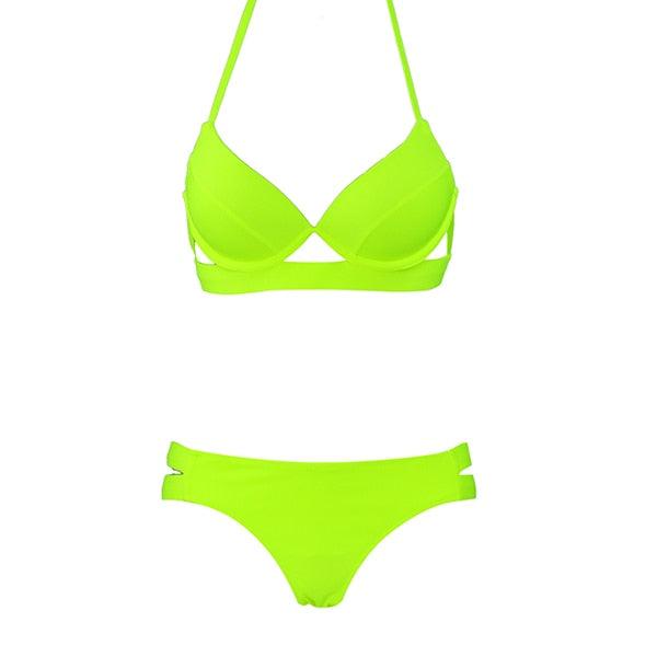 Leopard Bikinis Women Summer Swimsuit Strapless Bandage Bathing Suits Women's Halter Triangle Bikini Bottom Soft Two Piece Swimsuits Low Waist Push Up Bikini Set Swimwear Stevvex