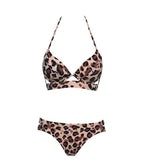 Leopard Bikinis Women Summer Swimsuit Strapless Bandage Bathing Suits Women's Halter Triangle Bikini Bottom Soft Two Piece Swimsuits Low Waist Push Up Bikini Set Swimwear Stevvex