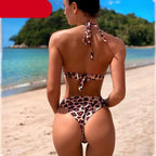 Leopard Bikinis Women Summer Swimsuit Strapless Bandage Bathing Suits Women's Halter Triangle Bikini Bottom Soft Two Piece Swimsuits Low Waist Push Up Bikini Set Swimwear Stevvex