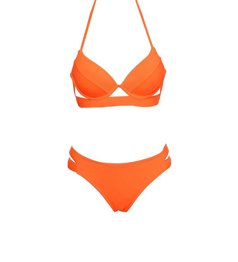 Leopard Bikinis Women Summer Swimsuit Strapless Bandage Bathing Suits Women's Halter Triangle Bikini Bottom Soft Two Piece Swimsuits Low Waist Push Up Bikini Set Swimwear Stevvex