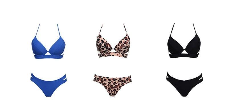Leopard Bikinis Women Summer Swimsuit Strapless Bandage Bathing Suits Women's Halter Triangle Bikini Bottom Soft Two Piece Swimsuits Low Waist Push Up Bikini Set Swimwear Stevvex