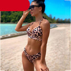 Leopard Bikinis Women Summer Swimsuit Strapless Bandage Bathing Suits Women's Halter Triangle Bikini Bottom Soft Two Piece Swimsuits Low Waist Push Up Bikini Set Swimwear Stevvex