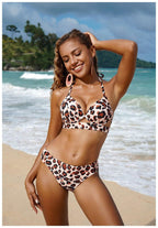 Leopard Bikinis Women Summer Swimsuit Strapless Bandage Bathing Suits Women's Halter Triangle Bikini Bottom Soft Two Piece Swimsuits Low Waist Push Up Bikini Set Swimwear Stevvex