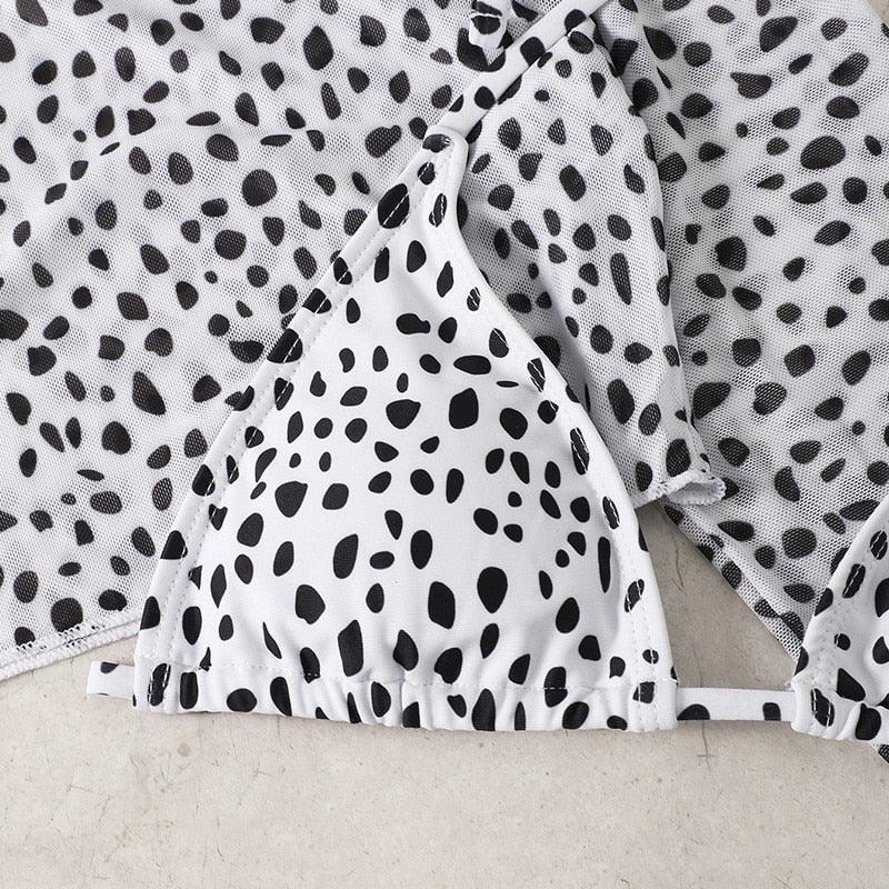 Leopard Print 3 Piece Set Long Sleeves Swimsuit 3 Piece Swimsuit Set Halter High Waist Bathing Suit With Long Sleeve Swimwear Cover Up Women's Swimming Bikini Low Waist Swimwear Women Bathing Suit Stevvex