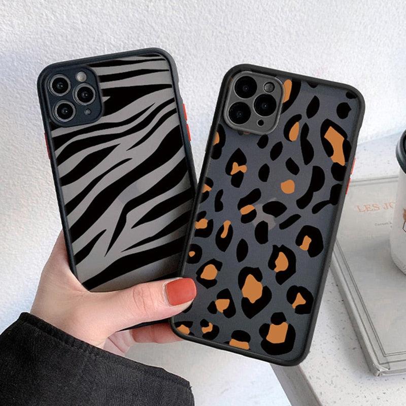 Leopard Print Elegant Pattern Protective Phone Case Translucent Hard Back With Silicone Leopard Pattern Phone Case For Iphone 11 Pro Max 12 13 Mini X Xs Max 7 8 Plus Mobile Phone Protective Case Stevvex
