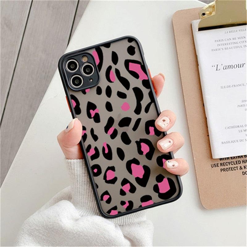 Leopard Print Elegant Pattern Protective Phone Case Translucent Hard Back With Silicone Leopard Pattern Phone Case For Iphone 11 Pro Max 12 13 Mini X Xs Max 7 8 Plus Mobile Phone Protective Case Stevvex
