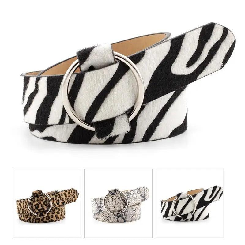 Leopard PU Leather Pattern 105cm Round Buckle Belt Women Trendy Dress Cute Classic Belts Stevvex