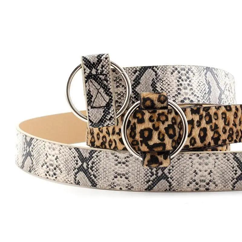 Leopard PU Leather Pattern 105cm Round Buckle Belt Women Trendy Dress Cute Classic Belts Stevvex