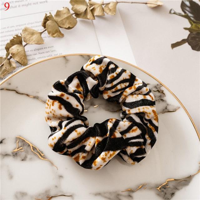 Leopard Velvet Scrunchies Hair Accessories For Women Girl Elastic Hair Ring Hair tie Ponytail Holder Rubber Hair Band Ponytail Holder Accessories for Women And Girls Stevvex