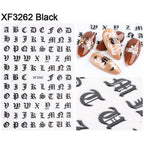 Letter 3D Decals Nail Art Stickers English Old Font Black Number Tattoo Nails Design Water Sliders Manicure Decoration 3D Nail Supplies Holographic Old English Character Nail Self-Adhesive Sticker English Font Design Manicure Decorations Accessories Stevvex