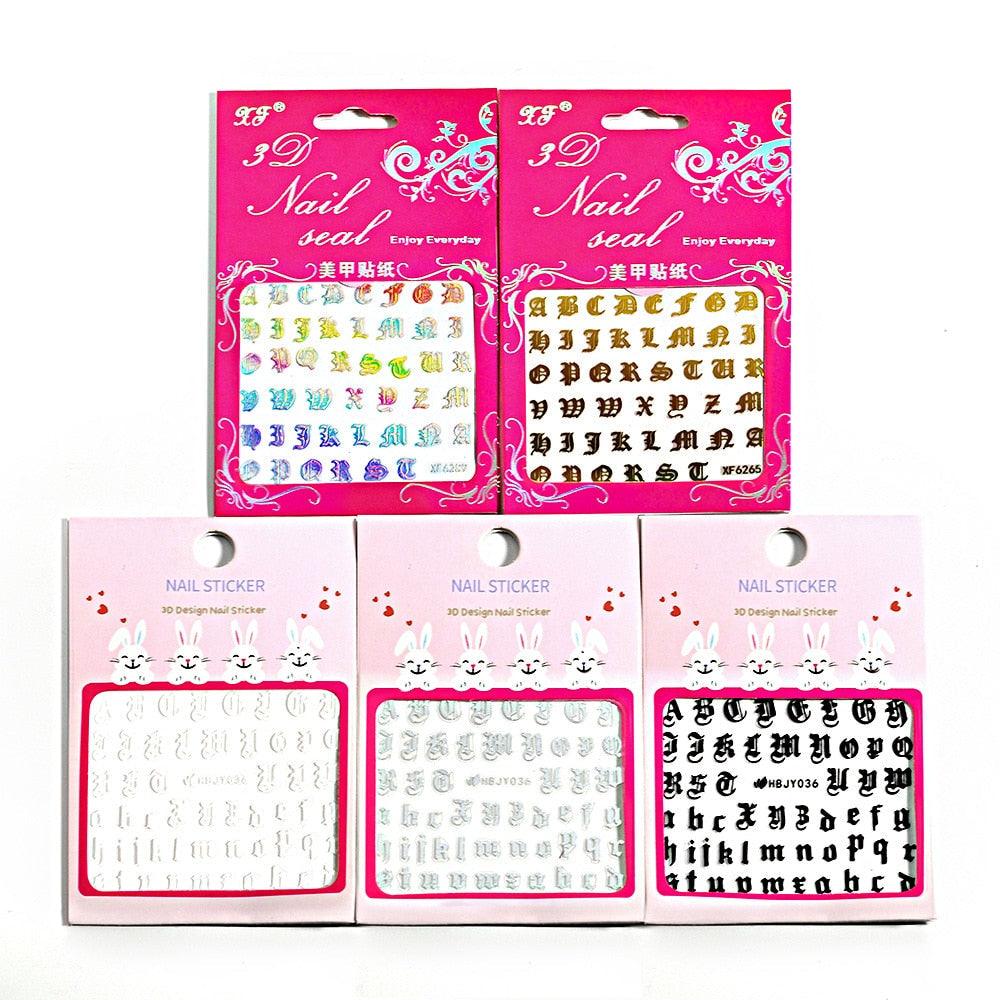 Letter 3D Decals Nail Art Stickers English Old Font Black Number Tattoo Nails Design Water Sliders Manicure Decoration 3D Nail Supplies Holographic Old English Character Nail Self-Adhesive Sticker English Font Design Manicure Decorations Accessories Stevvex