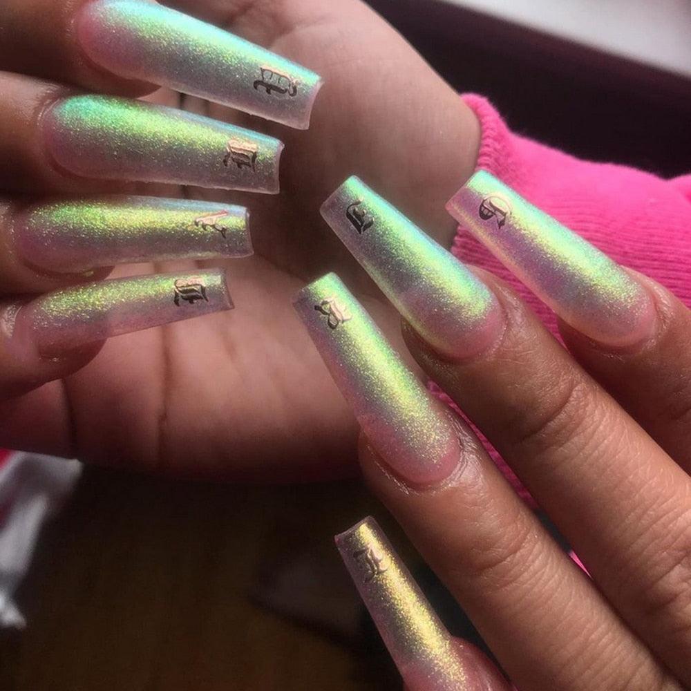 Letter 3D Decals Nail Art Stickers English Old Font Black Number Tattoo Nails Design Water Sliders Manicure Decoration 3D Nail Supplies Holographic Old English Character Nail Self-Adhesive Sticker English Font Design Manicure Decorations Accessories Stevvex
