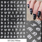 Letter 3D Decals Nail Art Stickers English Old Font Black Number Tattoo Nails Design Water Sliders Manicure Decoration 3D Nail Supplies Holographic Old English Character Nail Self-Adhesive Sticker English Font Design Manicure Decorations Accessories Stevvex