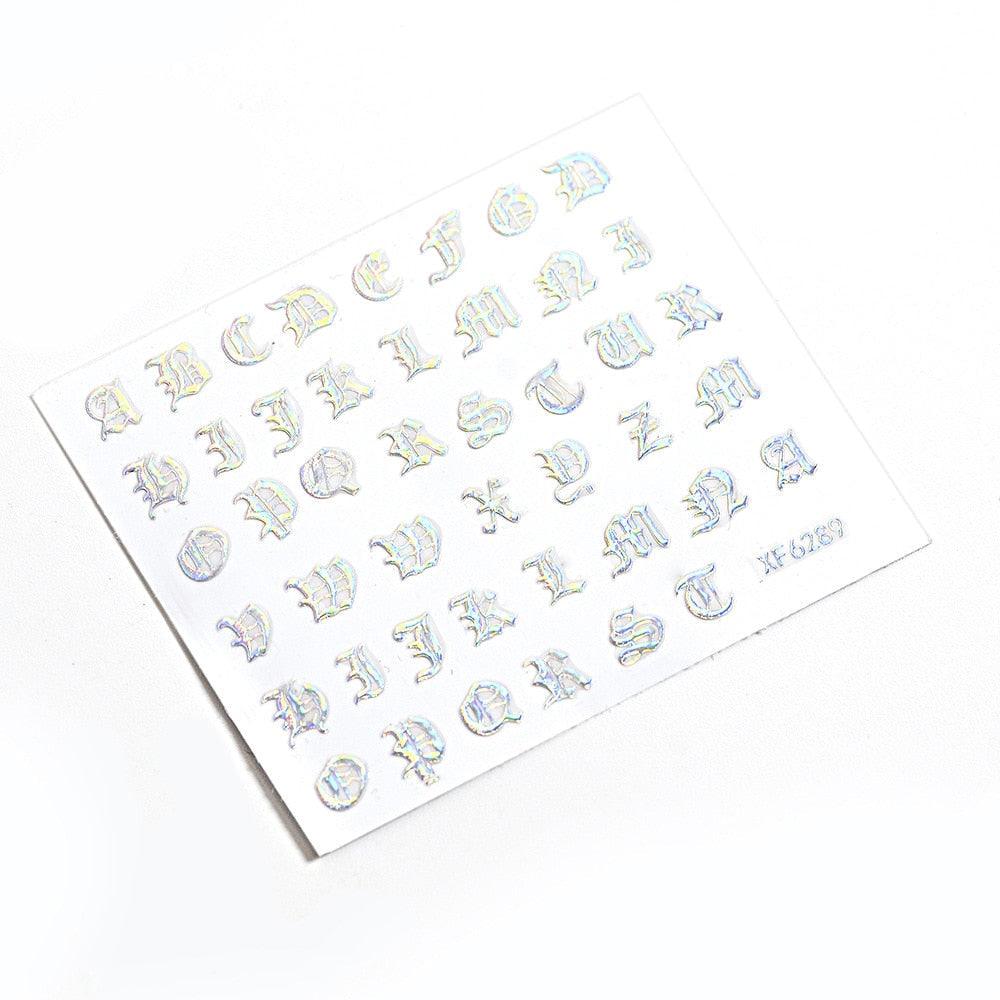 Letter 3D Decals Nail Art Stickers English Old Font Black Number Tattoo Nails Design Water Sliders Manicure Decoration 3D Nail Supplies Holographic Old English Character Nail Self-Adhesive Sticker English Font Design Manicure Decorations Accessories Stevvex